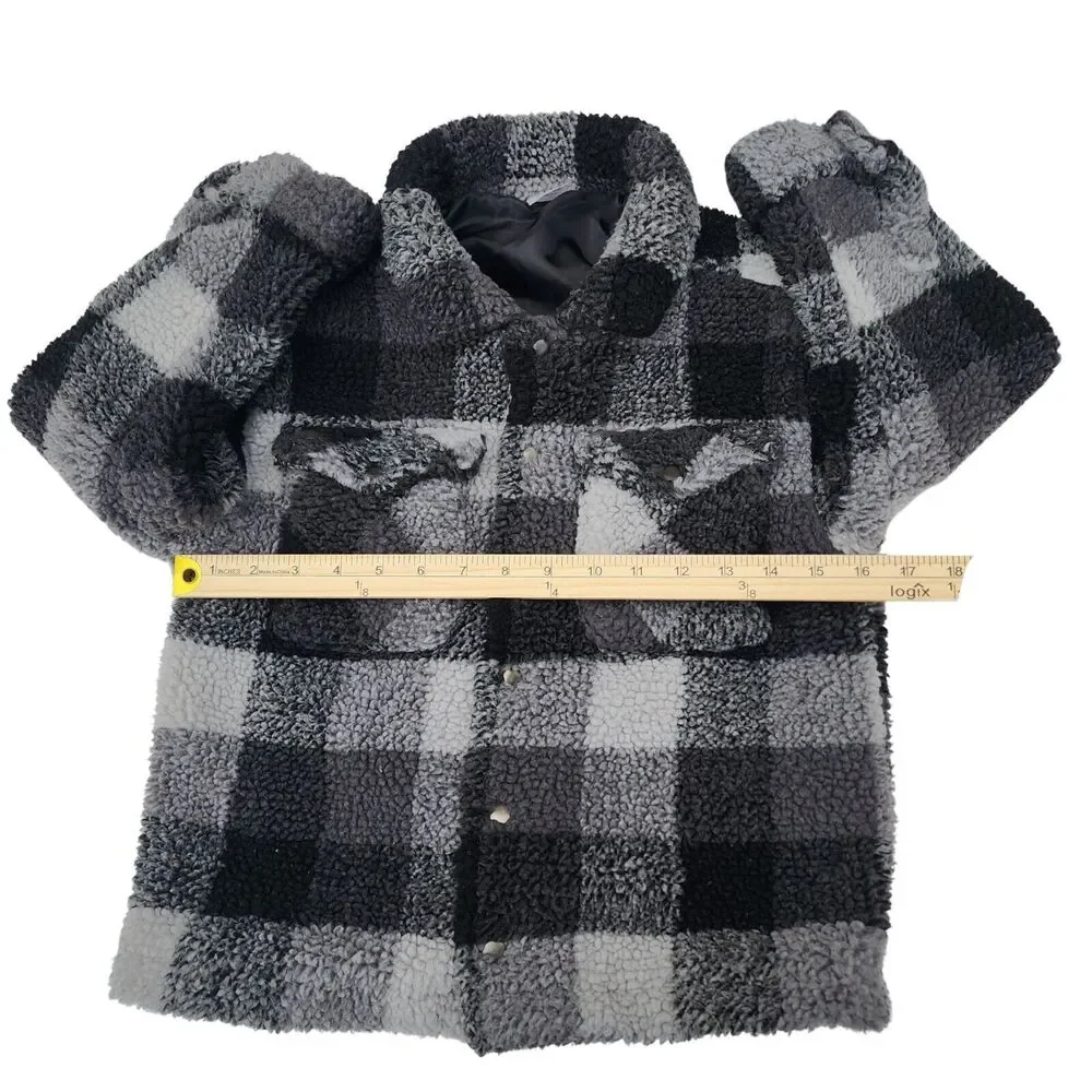 Wonder‎ Nation Boys Faux Sharpa Button Trucker Jacket Black Plaid,Size S (6-7) - Picture 4 of 11